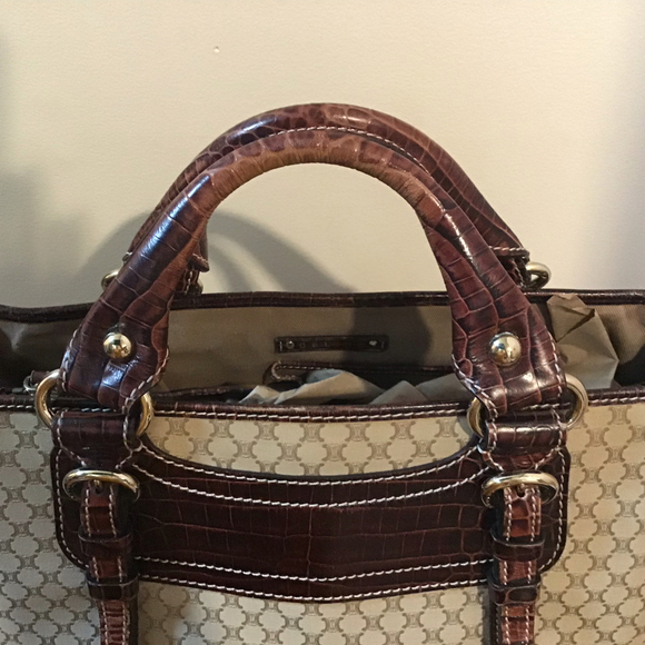 Vtg w/ COA Céline Brown Macadam Beige Dark Brown Leather - Picture 3 of 12